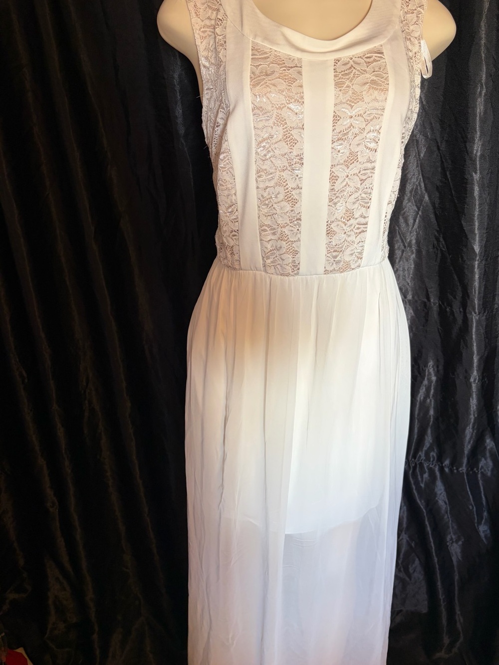 Enfocus Studio White Lace-Panel Sleeveless Maxi Dress